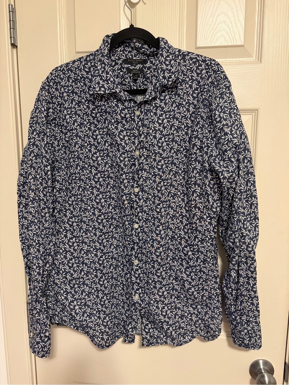🐢 BANANA REPUBLIC - 100% Linen Navy White Dress Shirt - Slim Fit - Size Large